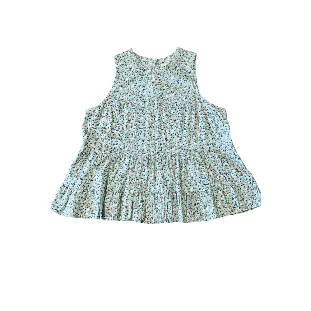 Universal Thread Womens Sage Green Ditsy Floral Tiered Peplum Tank Top Large NWT